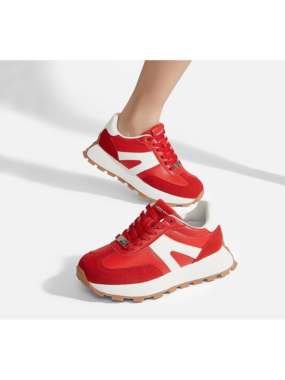 Women's Red Retro Classic Stylish Lace Up Tennis Running Walking Sneakers - Picture 6 of 7